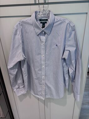 Ralph Lauren Navy and White Pinstripe Button-Up Shirt